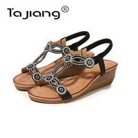 ta jiang new bohemian style rhinestone hollow wedge ladies sandals retro roman shoes summer female gladiator sandals t730 7