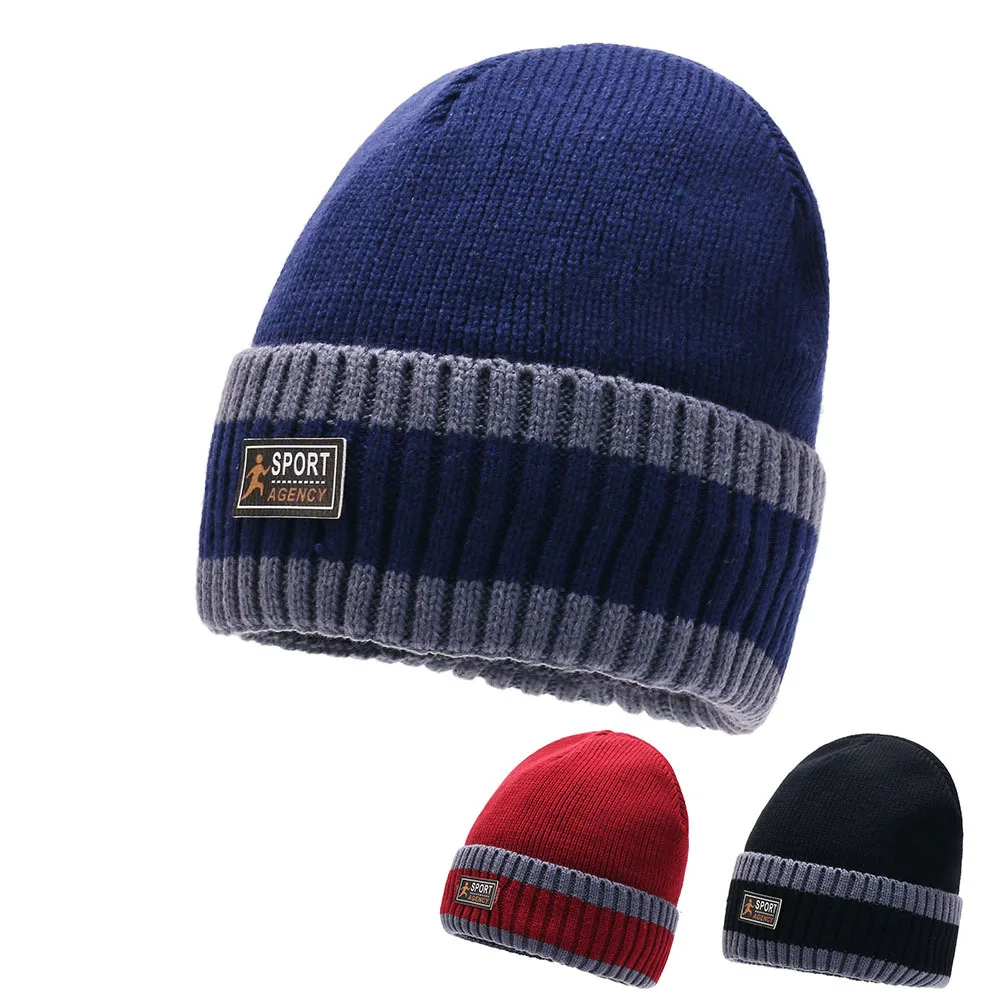 

New Autumn Winter men Knitted Hat Letter Bonnet Beanie Caps Outdoor Riding Sets with Velvet Thickened Curled Outdoor Warm Hats