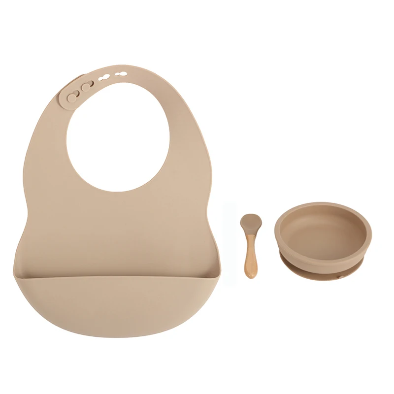 

Baby Suction Plate Silicone Bib Children Tableware Feeding Set Infant Toddler Anti-flip Suction Dinnerware Food Grade Silicone
