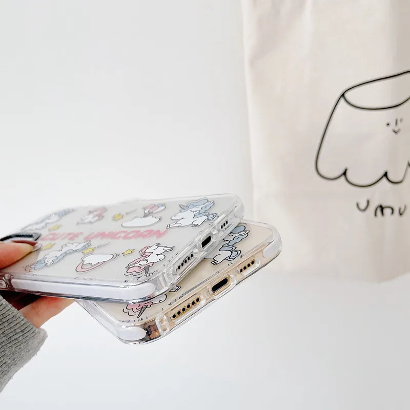 

Korea Cute Unicorn Impact Phone Case For iPhone12 Mini 11Pro XR 78PLUS Xsmax XR SE2020 Clear Cover Body Shell Protection