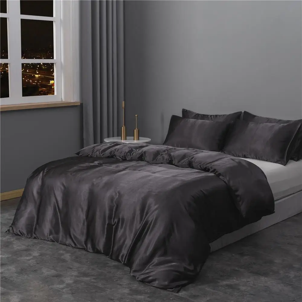 Комплект постельного белья из черного атласа и шелка Роскошный Королевский
