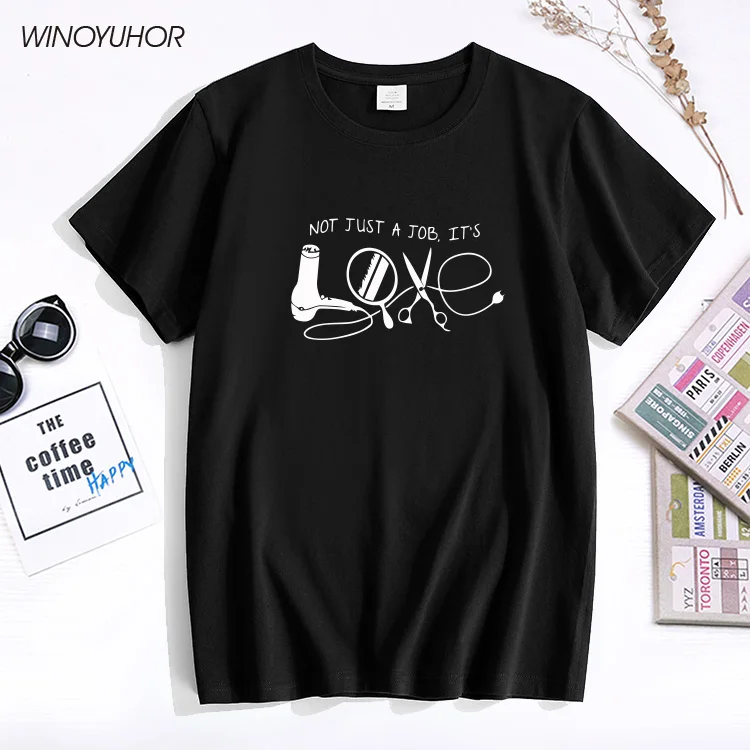 

Barber T Shirt Women Summer Short Sleeve O-Neck Cotton Hairdresser Weapon T-Shirt Ladies Girls Scissors Clothing Tops Tee
