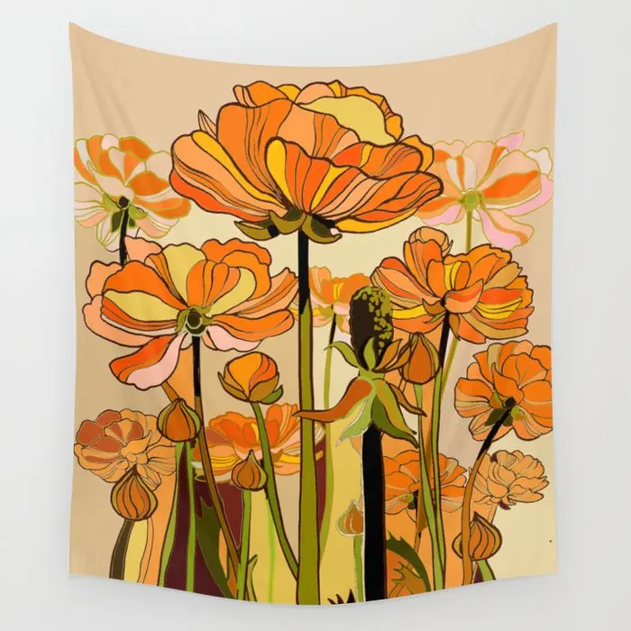 

Orange California Poppies Flower Wall Tapestry Background Wall Covering Home Decoration Blanket Bedroom Wall Hanging Tapestries
