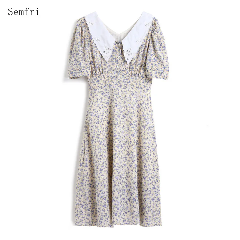 

Semfri Floral Dress 2020 Summer New Woman Korean Version Long Dresses Female Fresh and Sweet Slim Waist A-line Dress