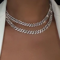 iced out rhinestone pave cuban link necklaces chains for women gold silver color bling bling jewelry fashion hiphop mens choker