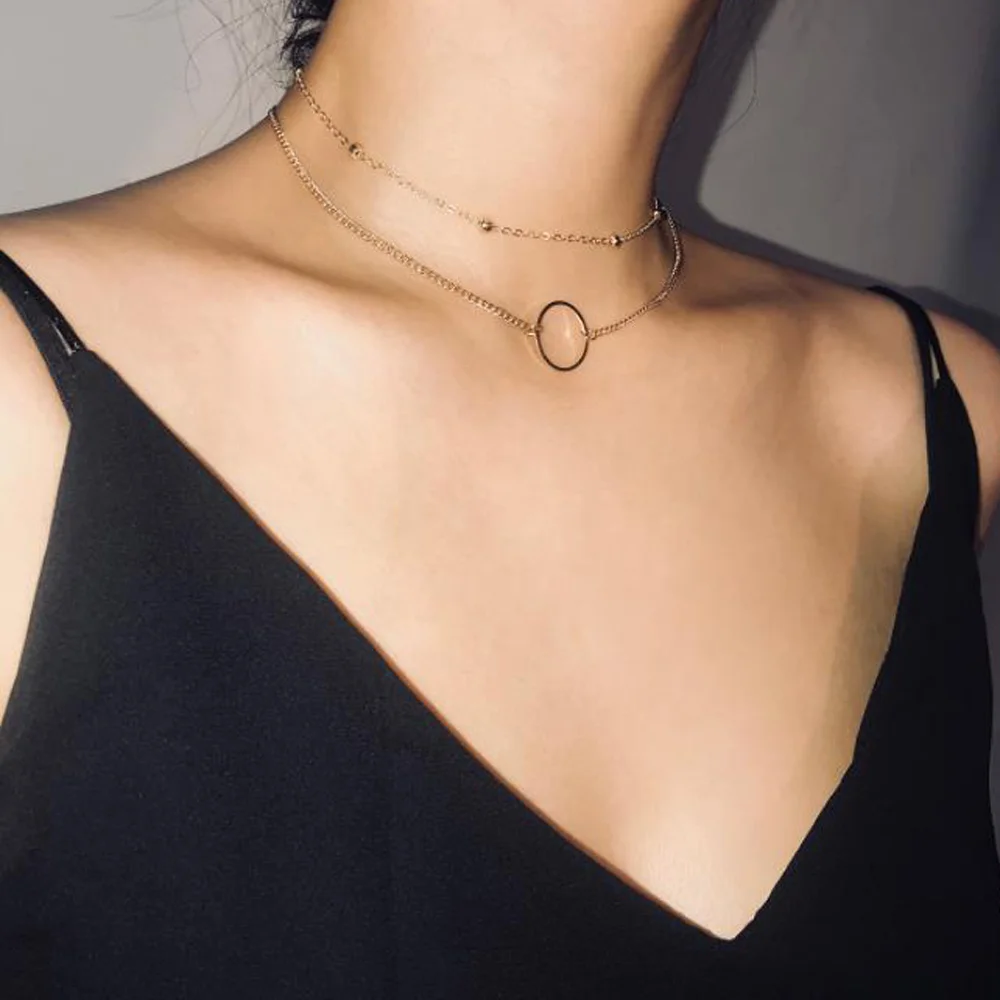 Ожерелье чокер золотистого цвета женское многослойное ожерелье с кулоном