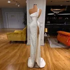 Элегантные белые вечерние платья на одно плечо, соблазнительное платье с жемчужинами и бусинами, женское платье на молнии сзади для официальной вечеринки