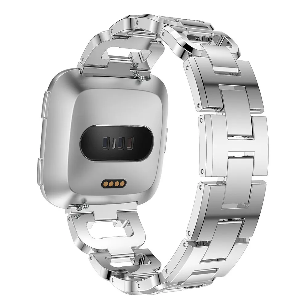 Silver Для Fitbit часы Versa ремешок с блестящими бриллиантами Металлический Браслет для Fitbit Versa ремешок из нержавеющей стали - Цвет: Silver