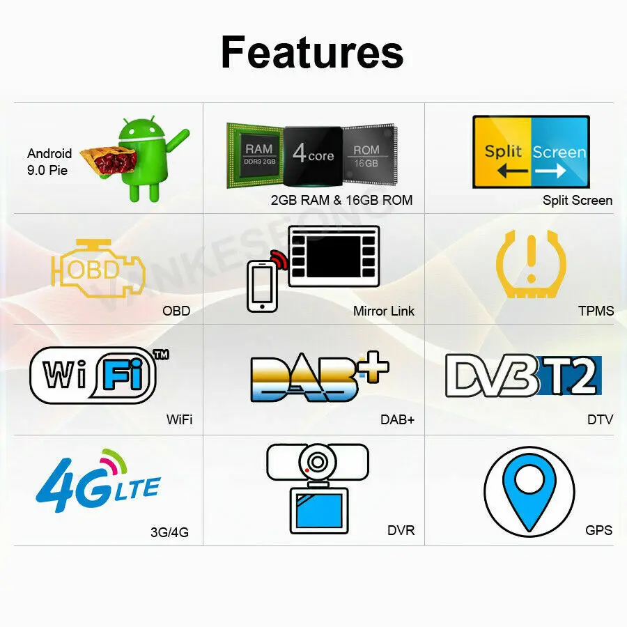 7 &quotAndroid 9 0 Bluetooth Автомобильный мультимедийный Радио DVD плеер 8-ядерный 4G gps NAVI WI-FI