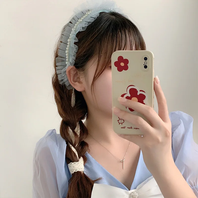 

MueRaa жемчуг кружева модная женская повязка на голову для девочек лук крест оголовье аксессуары для волос женщина корейский стиль элегантный...