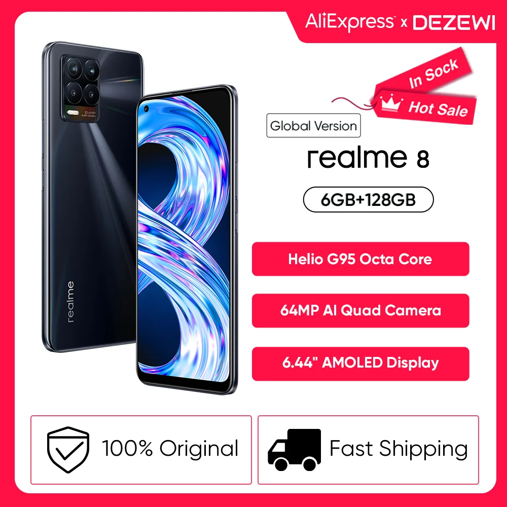 Смартфон realme 8 глобальная версия Helio G95 экран 6 44 дюйма AMOLED аккумулятор 5000 мАч 30 Вт