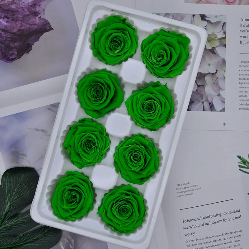 Green-B Свежая консервированная роза цветы бессмертный роза 4-5 см Диаметр День матери DIY Свадебные вечная жизнь цветок Материал подарок 8 шт./кор. уровня B - Цвет: Green-B