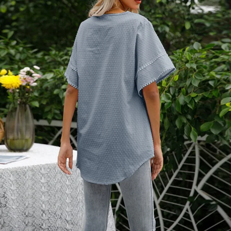 

Jlong Women Casual Short-Sleeved Round Neck Shirt Splicing Top Sleeve T-Shirt
