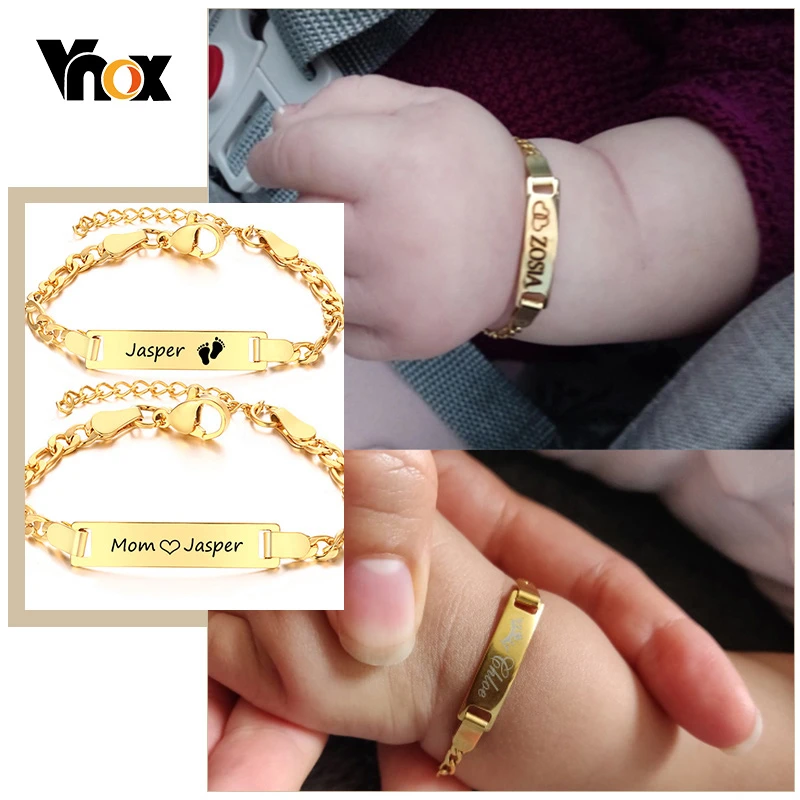 

Vnox Personalize Mom Baby Name Bracelets Non Allergy Stainless Steel Infant Baptism Custom Family Love Gifts Adjustable Jewelry