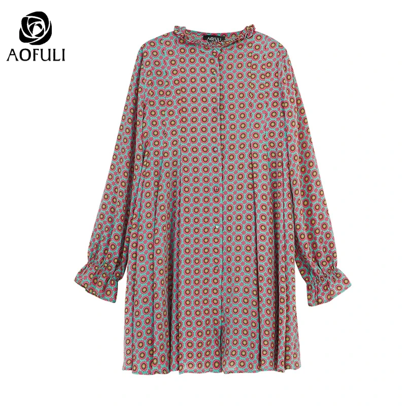 L ~ 4XL 5XL женское свободное Повседневное платье с цветочным принтом 2019 осеннее