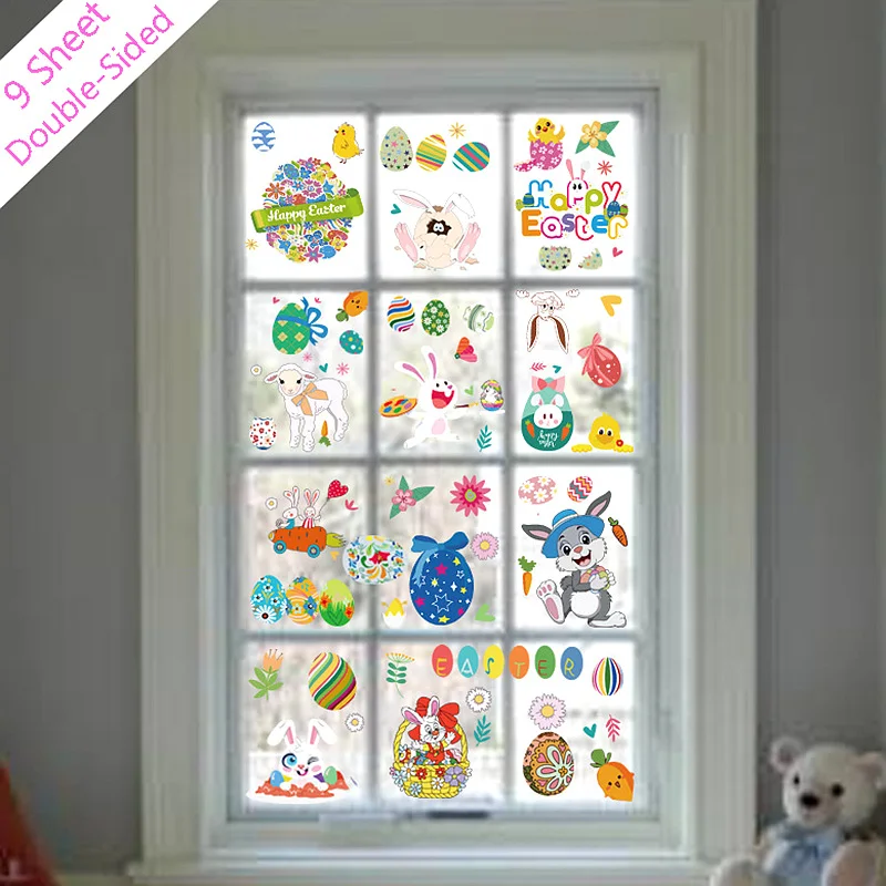 

9Sheets Happy Easter Bunny Egg Wall Sticker Easter Decorations for Home Kids Room Baby Nursery Wall Decals Window Glass Stickers