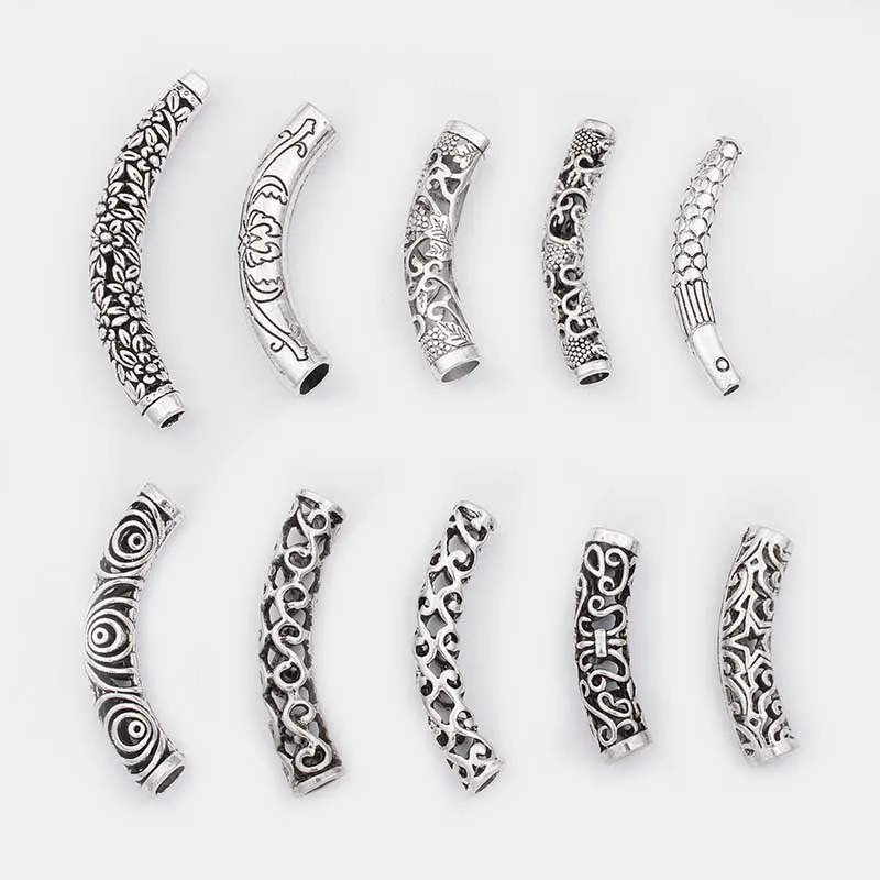 5 шт. тибетская Серебряная изогнутая прокладка трубки соединитель с цветочным