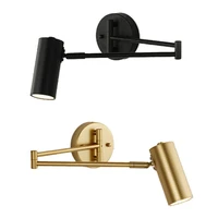 nordic bedside wall lamp gold modern creative adjustable wall light rotation retractable wall sconce bedroom black color