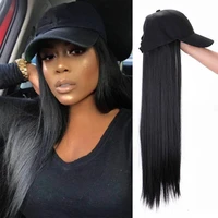 synthetic baseball cap hair wig natural black brown long straight wigs naturally connect synthetic hat wig adjustable for girl