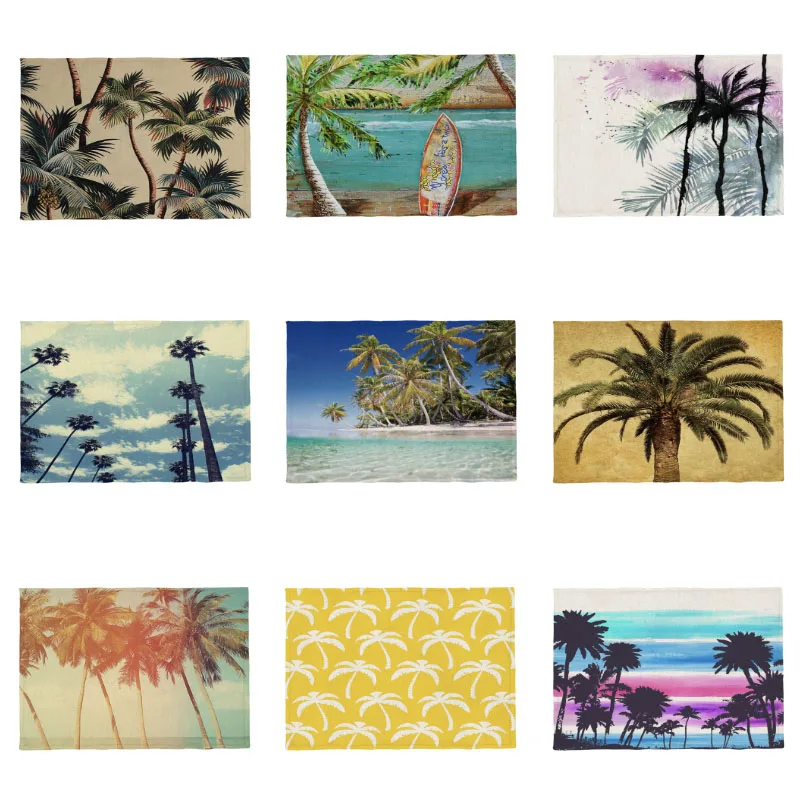 Customized Luxury Placemat Color Coconut Tree Clouds Scenery Tablecloth Home Decoration Polyester Linen 42 * 32Cm Table Cover | Дом и сад