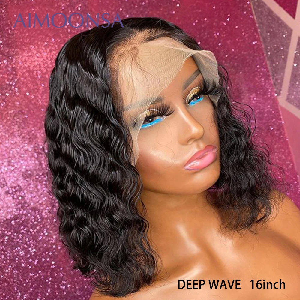 

Transparent Lace Front Wig bob Wig 13×6 Lace Deep Wave Human Hair Wigs For Women Glueless Hair With Baby Hair Peruvian Hair 130%