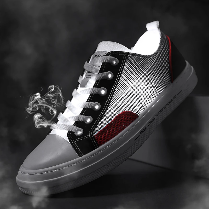 

CRLAYDK New Men Trend Flat Shoes Small Grid Design Low Toe Sneakers Boys Student Outdoor Leisure Sports Running Tenis Hombre