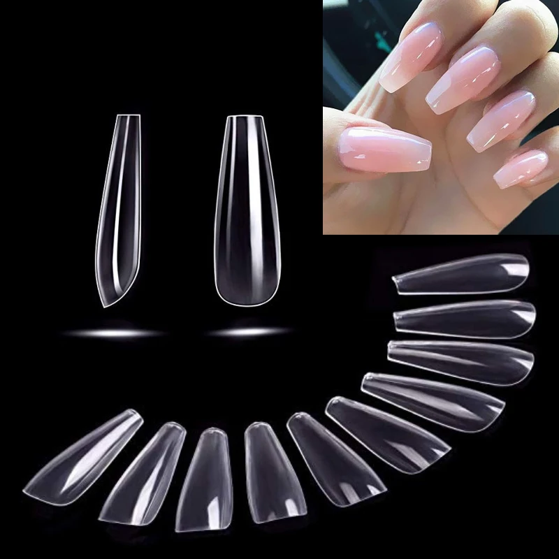 

100pcs/box Acrylic Artificial Long Coffin Ballerina Clear/Natural/white Fake Nails Art Tips Full Cover Manicure False nails Box