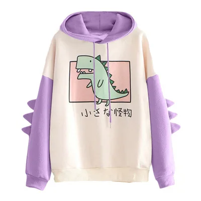 

Dinosaur Oversized Cartoon Hoodie Women Fashion Sweatshirt Casual Print Korean Style Thicken Sweatshirt Winter dino hoodie Tops