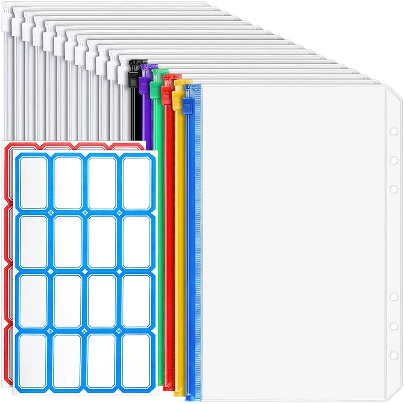 

12 Transparent Bags, 6Zipper Binder Envelopes, Suitable for 6 Binder Notebook Cash Budget, Waterproof Document Bag