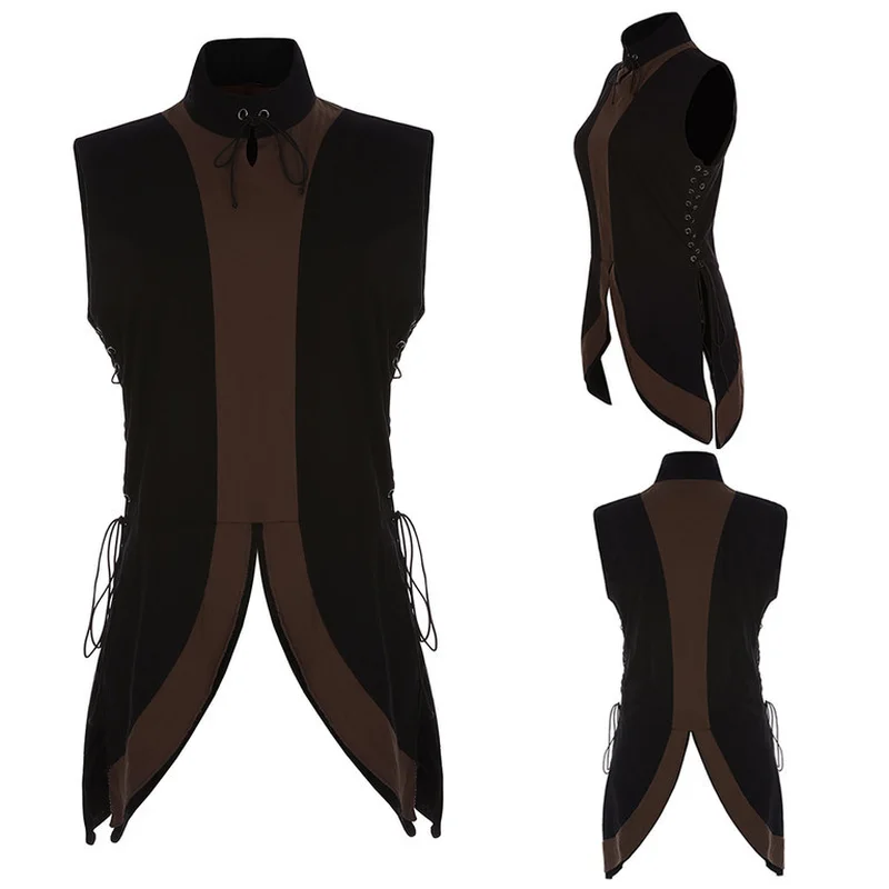 

2020 Summer National Style Stand Collar Sleeveless Neutral Shirt Medieval Renaissance Male Clothing Men Muslim Clothing for Men
