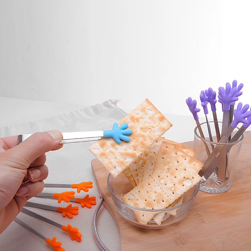 Силиконовые ледяные щипцы для сахара с нержавеющей стальной ручкой и противоскользящими щипцами для выпечки хлеба и маленькой кухонной еды.