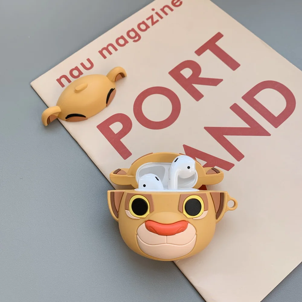 Лев Король SIMBA 3D Мягкий силиконовый мультяшный персонаж чехол для Airpods милый прекрасный подарок для Apple Airpods2 Bluetooth наушники чехол