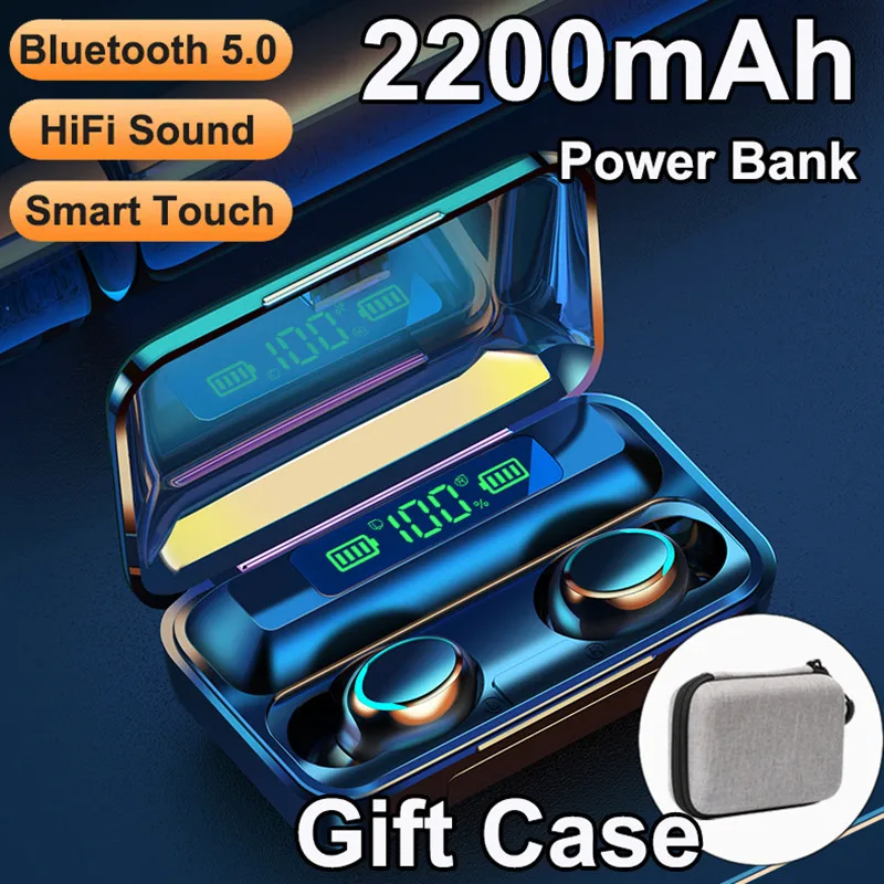 TWS 2200mAh блютуз наушники безпроводные с внешний аккумулятор наушникт беспроводние