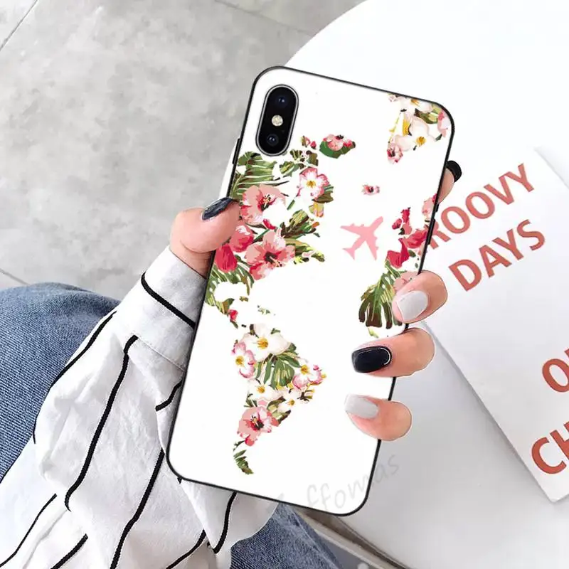 

World Map Travel art design pattern Phone Case Candy Color for iPhone 6 7 8 11 12 s mini pro X XS XR MAX Plus