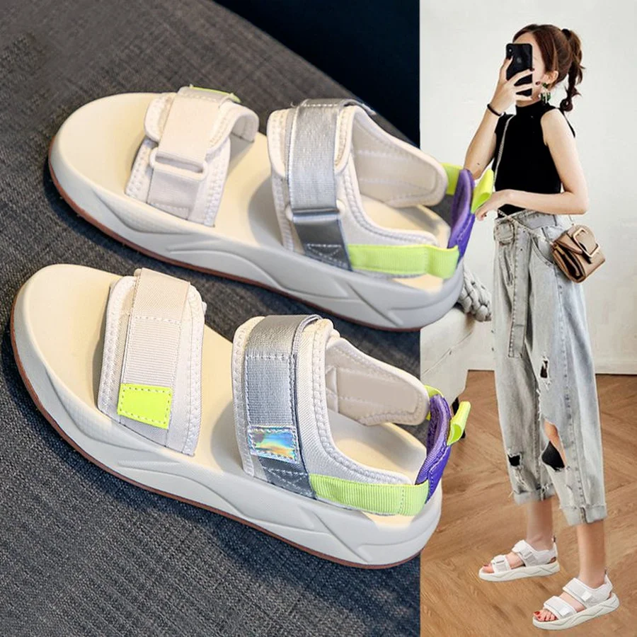 

Sandals 2021 new women's shoes hook and loop leisure sports Joker Roman beach shoes in summer