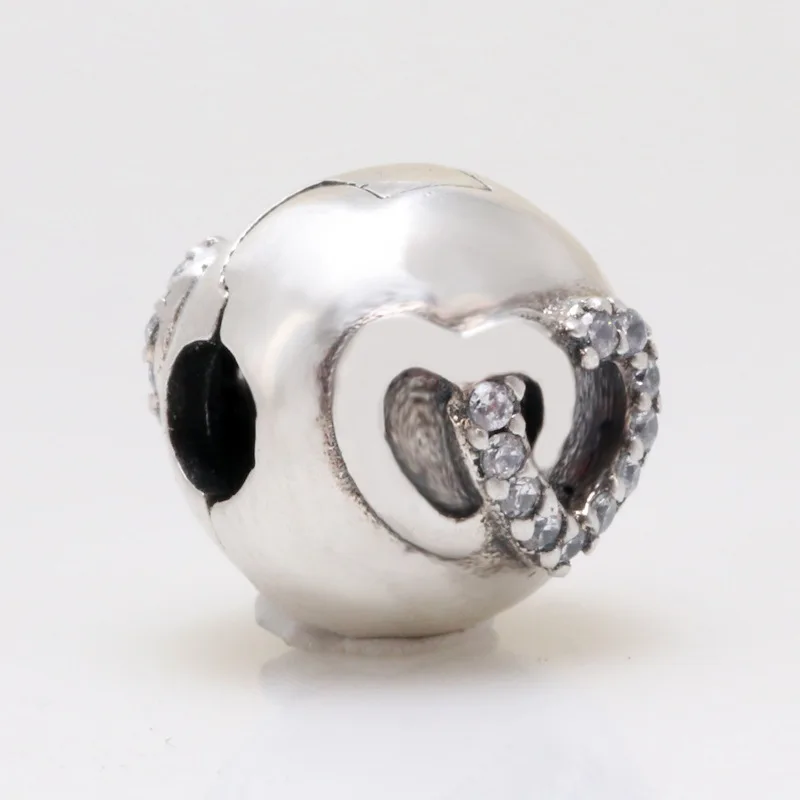 

Hot S925 Silver Heart to Heart Fixed Sandwich Heart Shaped Zircon Bracelet Positioning Buckle fit original Charm Bracelet