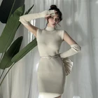 Женское трикотажное платье с рукавом реглан, элегантное облегающее платье с коротким воротником и открытыми плечами, Осень-зима 2020