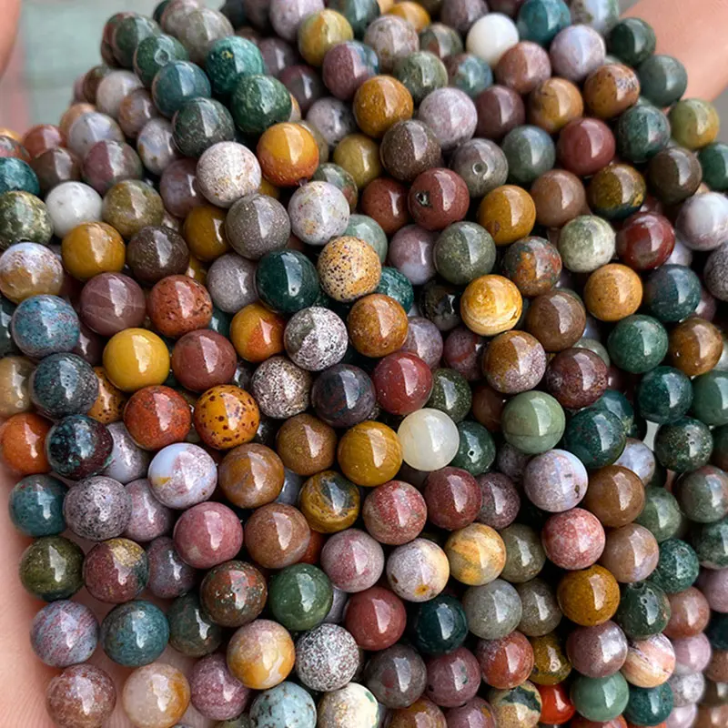 

Natural Ocean Jaspers Agates Round Loose Spacer Beads For Jewelry Making 15" Strand DIY Accessorries Bead For Bracelet 6 8 10mm