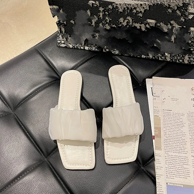 

Korean Style 2021 Summer New Concise Female Casual Non-Slip Classic Vintage Elegant Solid Outdoor Fashion Womens Flat Slippers