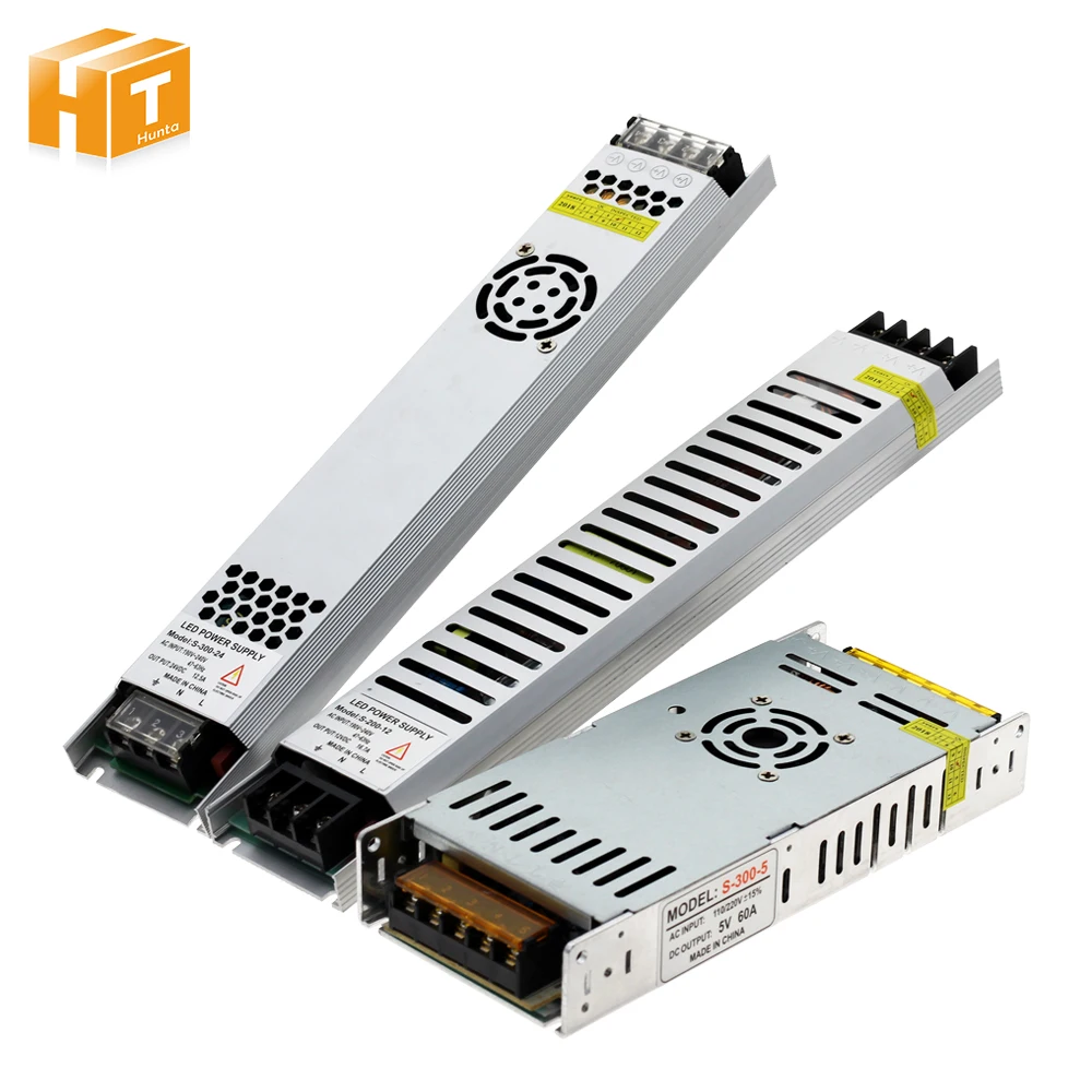Ультратонкий импульсный источник Питание DC 5 V/12 V/24 V LED трансформаторы 200W 300W AC190-240V драйвер для Светодиодный полоски