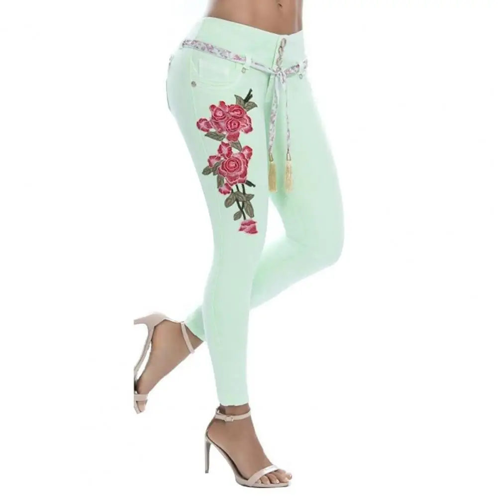 

Sexy Women Jeans Autumn High Waist Skin-friendly Denim Women Floral Embroidery Pencil Pants Office Streetwear Джинсы 2021 5XL