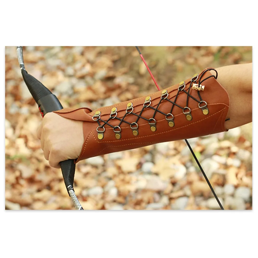 

Traditional Archery Glove Arm Guard Cow Leather A Piece Arm And Hand Protection Durable Comfortable Archery Practice Arm Guards