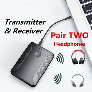 Bluetooth 5.0 Audio Transmitter Receiver Pair with TWO Headphones 3.5mm AUX RCA Wireless Adapter for