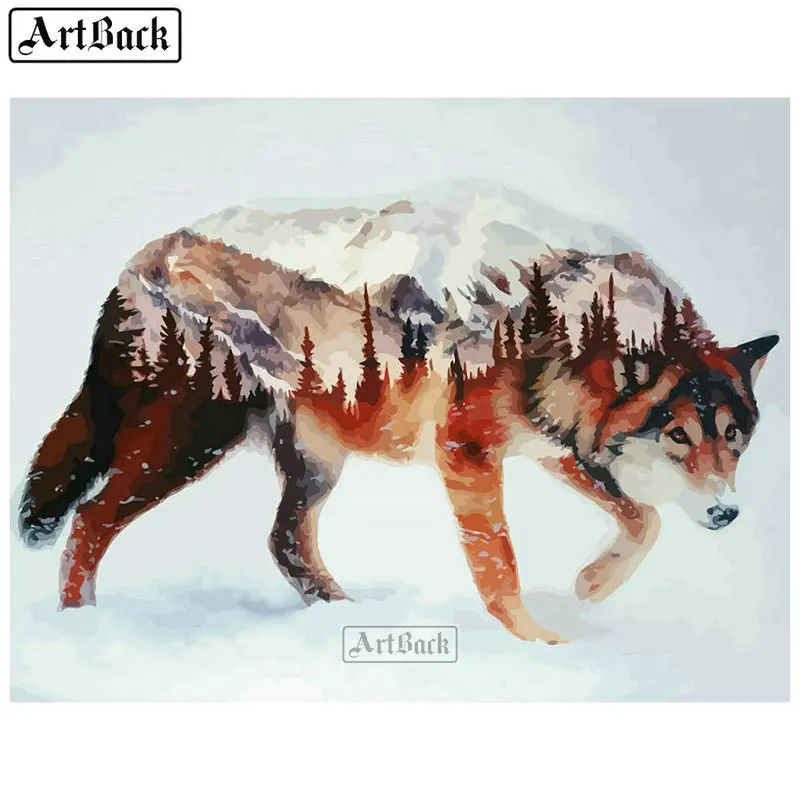 Горячая Полная площадь/круглый волк 5d алмазная картина животные Снежный пейзаж