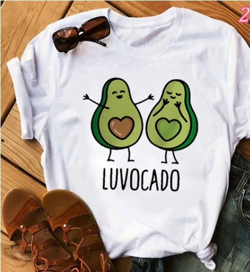 

2020 Ladies Avocado New Fresh And Cute Pattern Print Short Sleeve