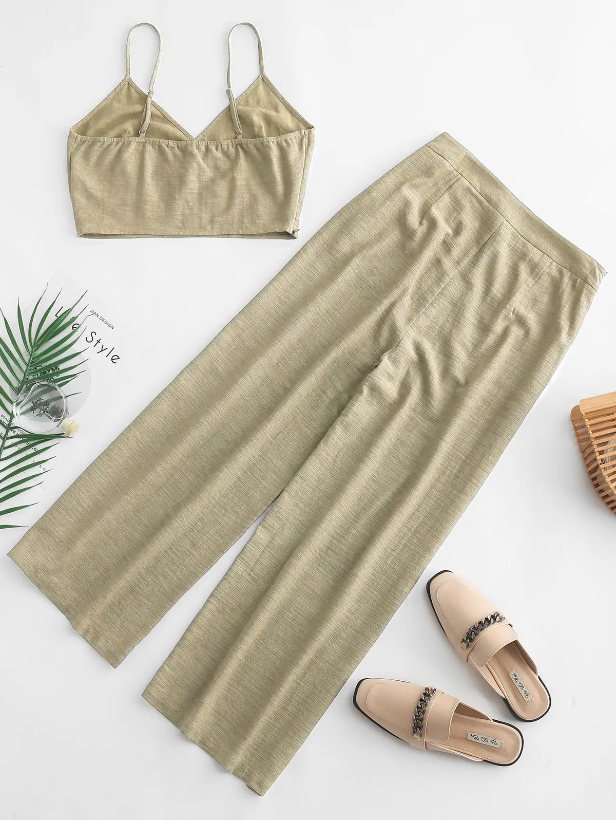 ZAFUL Cami Pocket Straight Pants набор для женщин на бретелях укороченный топ из двух частей наряды прямые короткие Twinset на молнии с высокой талией комплект брюк