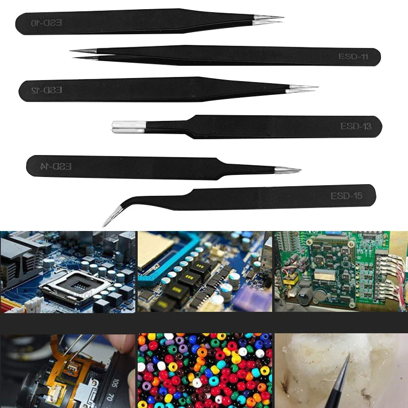 2/6 шт. антистатические пинцеты из нержавеющей стали | Инструменты