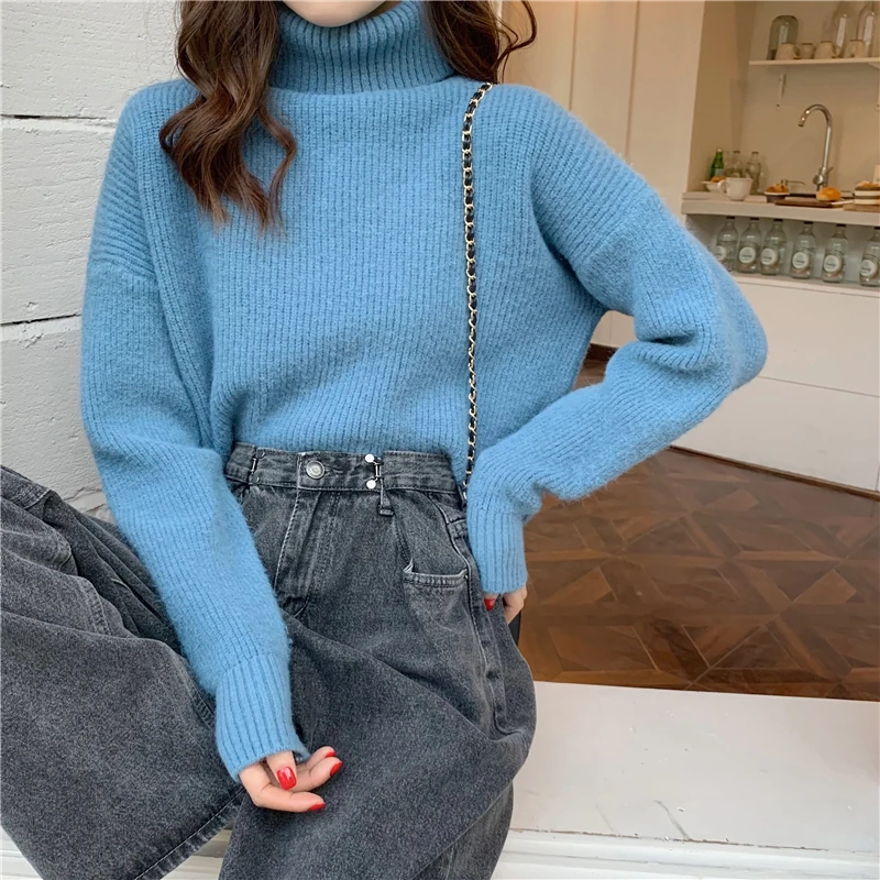 

Thick Turtleneck Sweater Cashmere Sweater Women Casual Fall Winter Loose Pullover Oversized Knitted Sweater Jumper Knitwear Tops