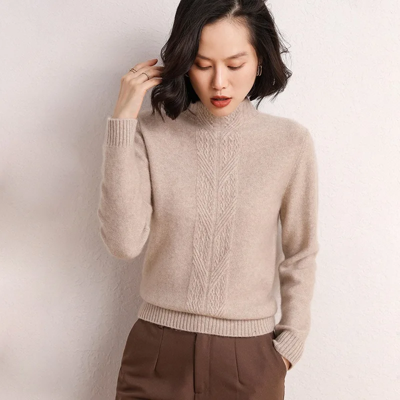 Ladies sweater 2020 casual fashion high neck long sleeve soft 100% cashmere sweater women fashion warm solid knit pullover