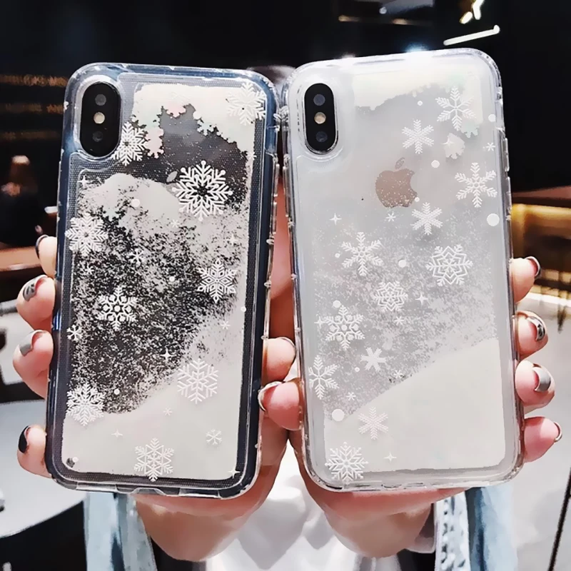 Милый Рождественский чехол для iPhone 7 8 6 6S Plus мягкий из ТПУ с зыбучим песком X Xr Xs Max